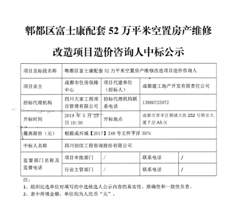 52万平米空置房 中标公示